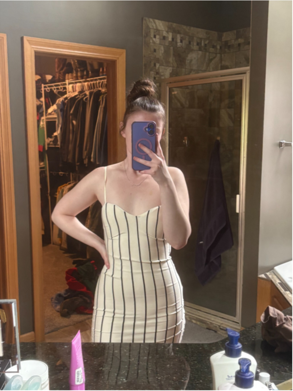 Fashion Nova Midi Striped Dress with Sweetheart Neckline